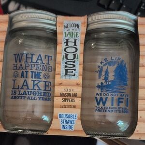 Lake House Mason Jar Sippers Set - Blue